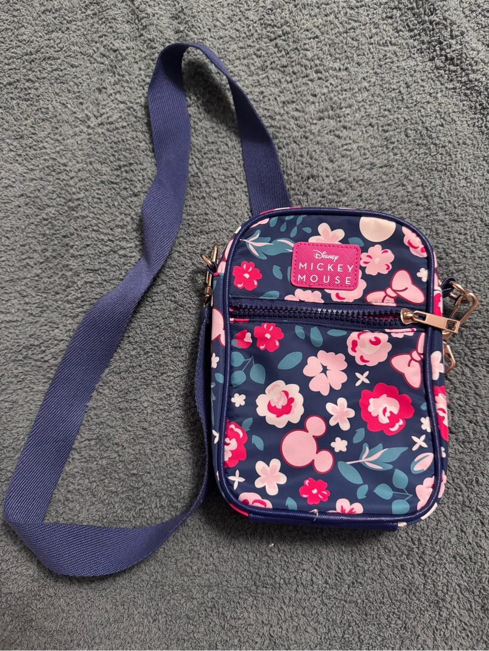 Disney Navy and Pink Floral Mickey Mouse Crossbody Bag